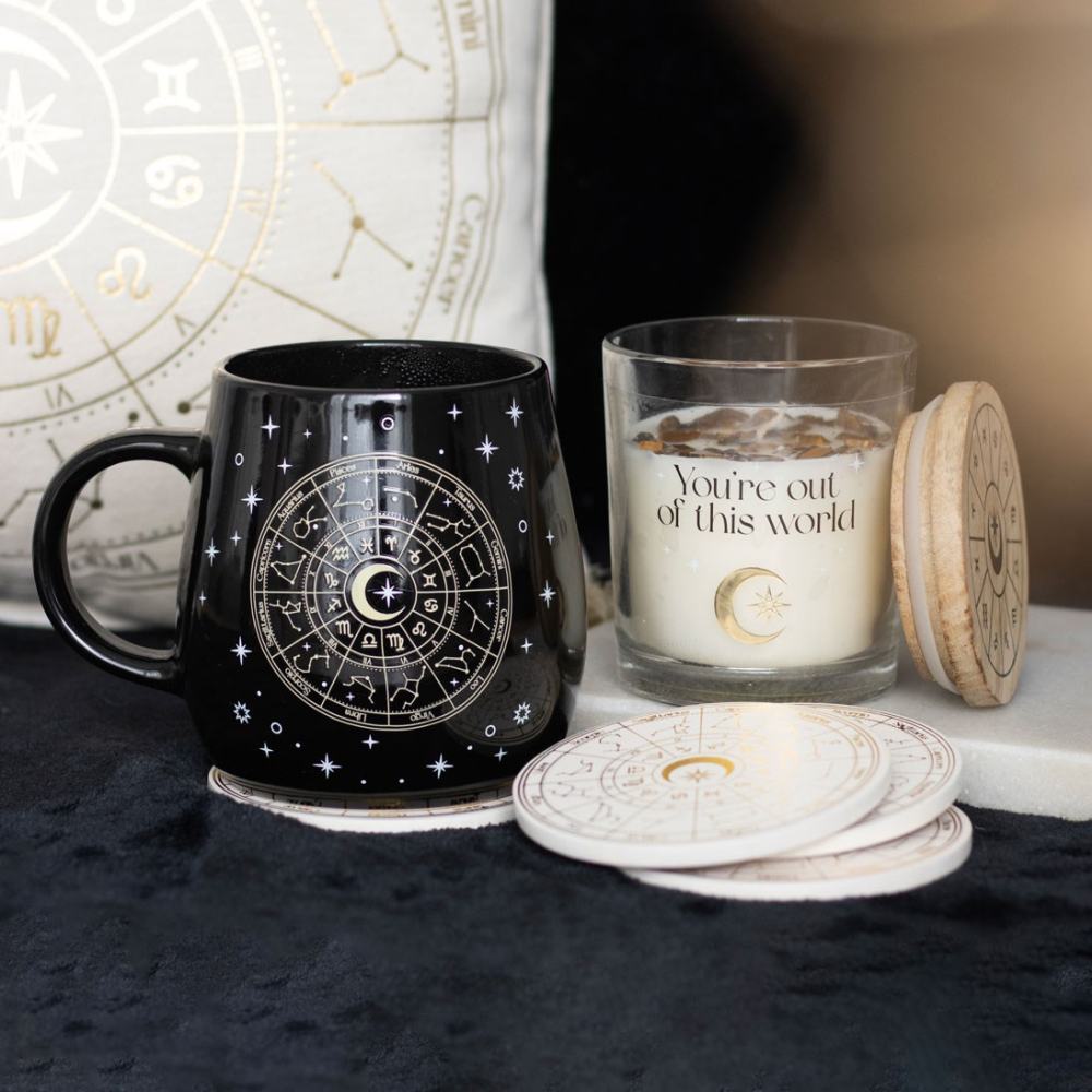 Something Different - Astrology Wheel Coaster Set - White/Gold coloured